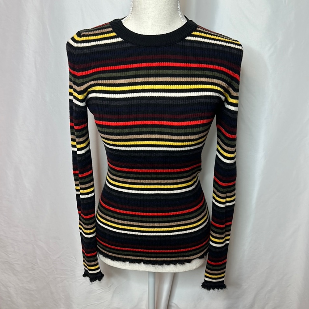 Sonia Rykiel Black and Red Fitted Ribbed Crew Neck Sweater